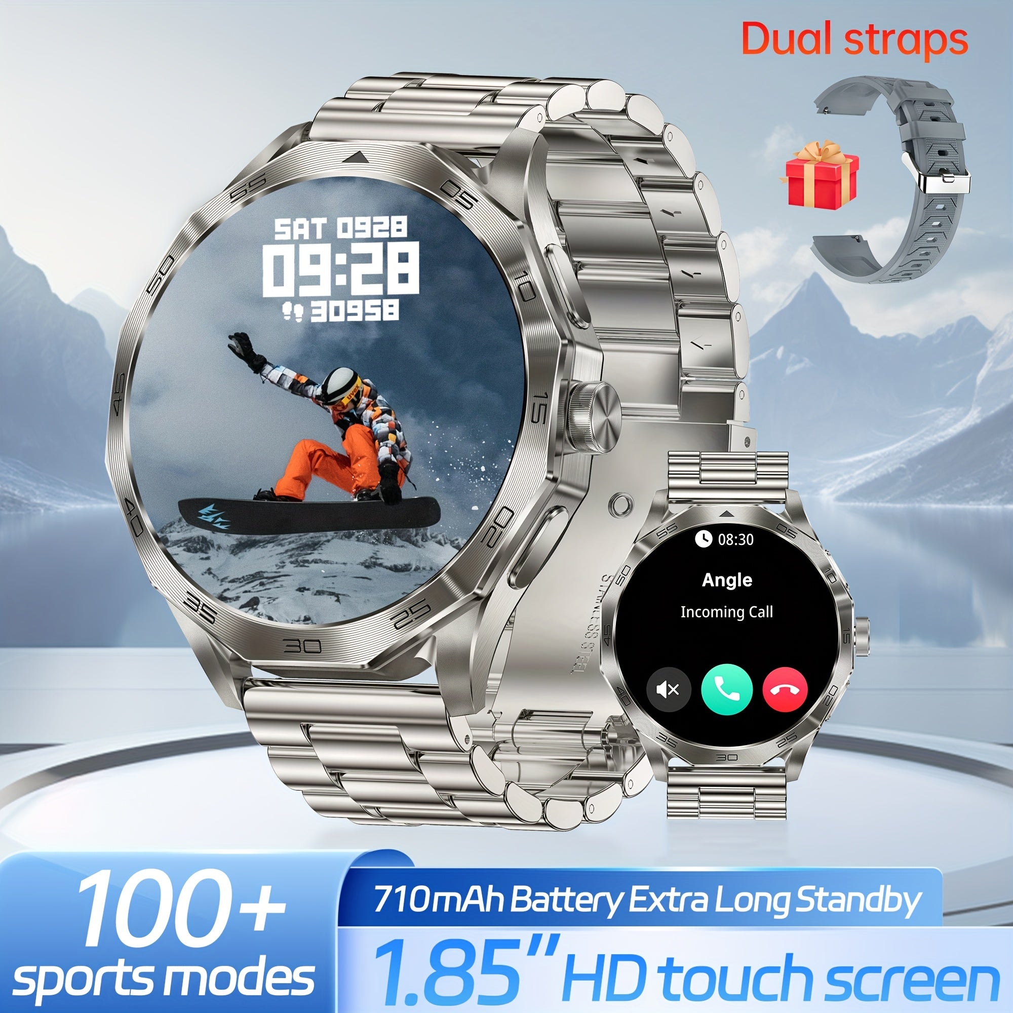 Zinc Alloy Smart Watch 4.7cm Screen 100+ Sports Modes AI Voice Control Wireless Rechargeable Battery