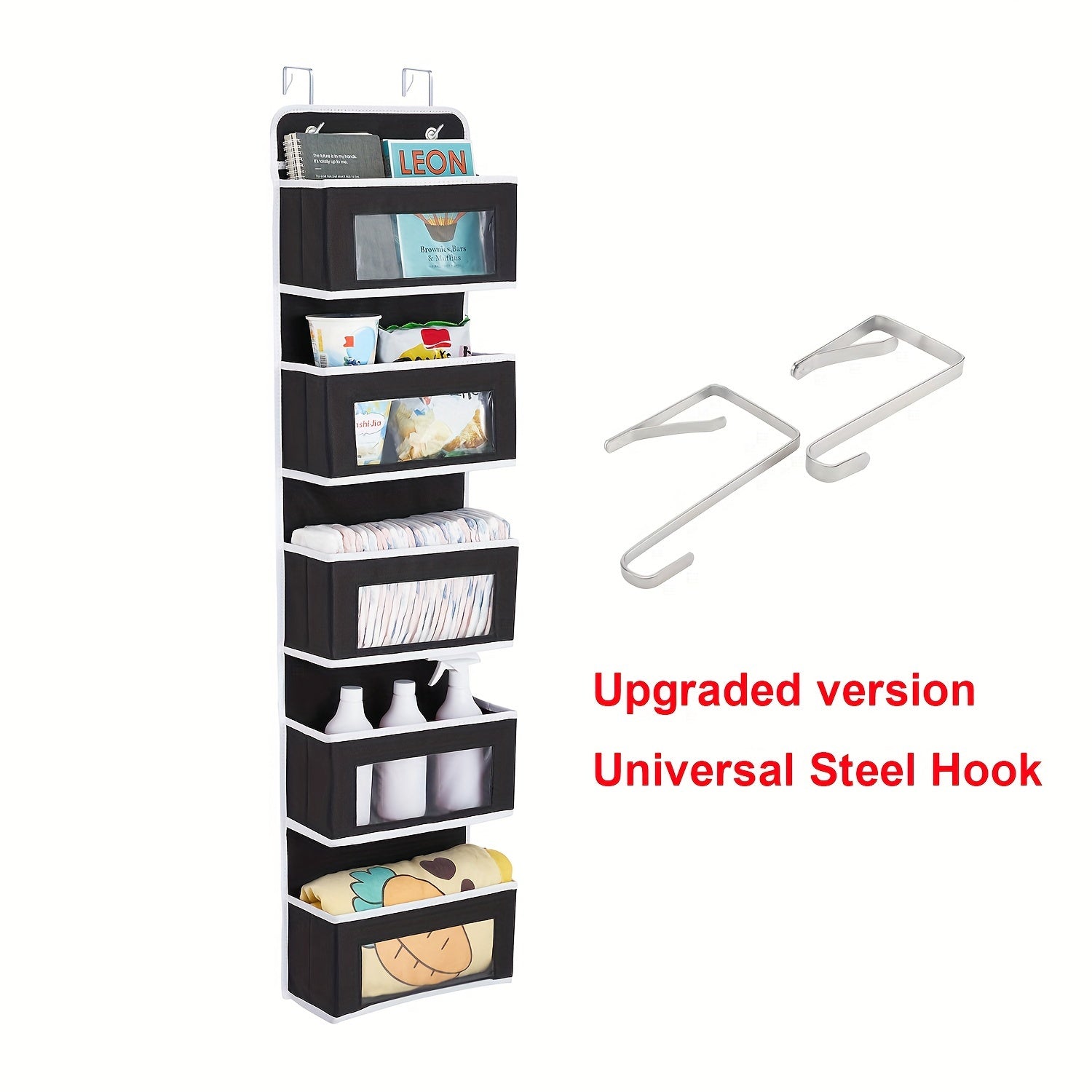 Wall Mounted Organizer Storage with 2 Metal Hooks for Wardrobe Closet Bathroom Kitchen