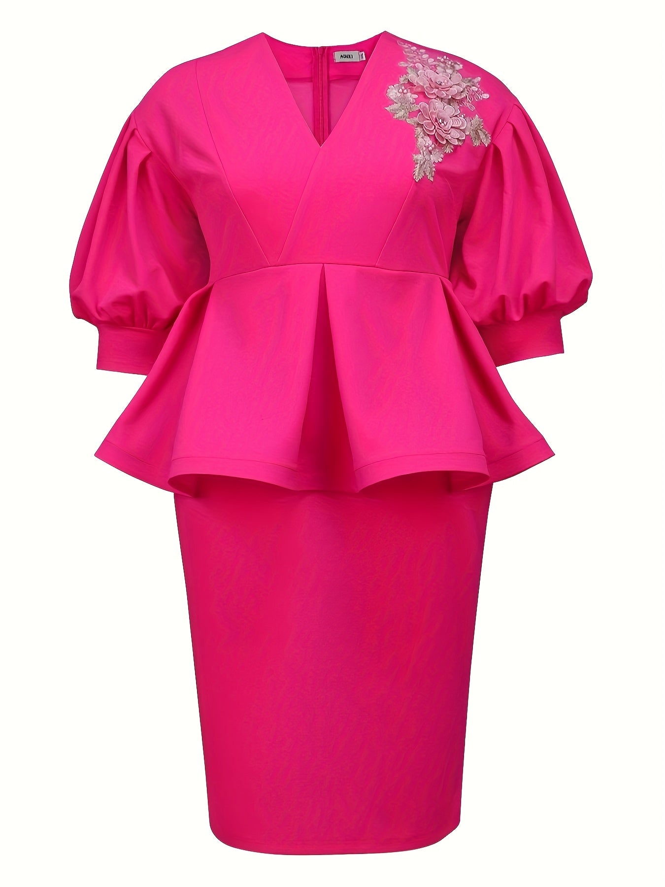 Women's Elegant V-Neck Puff Sleeve Ruffled Bodycon Dress for Parties