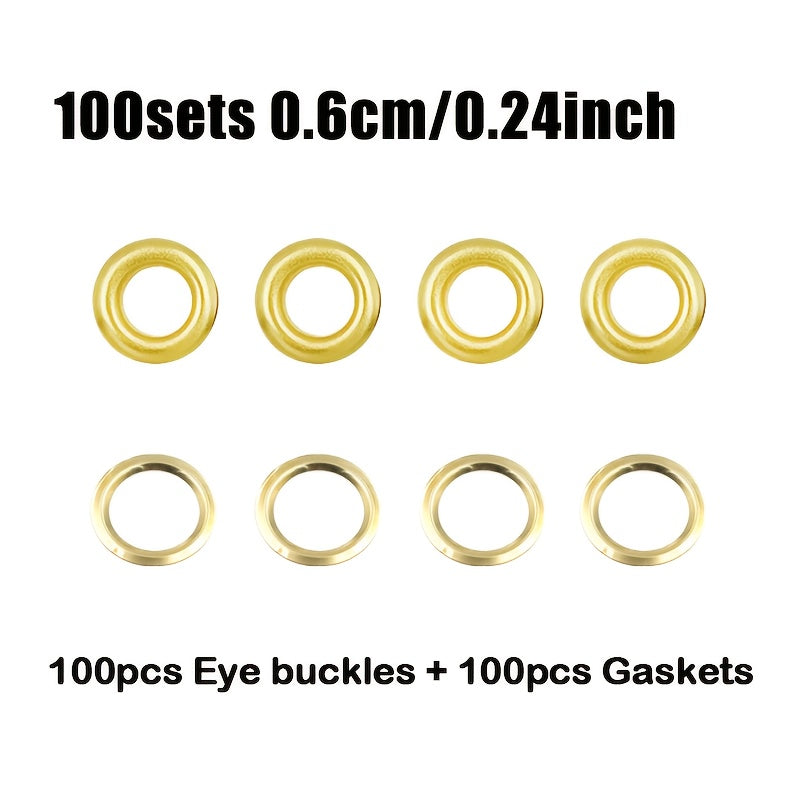 Golden Copper Eyelet Buckles 100 Sets with Gasket 5 Sizes for DIY Crafts