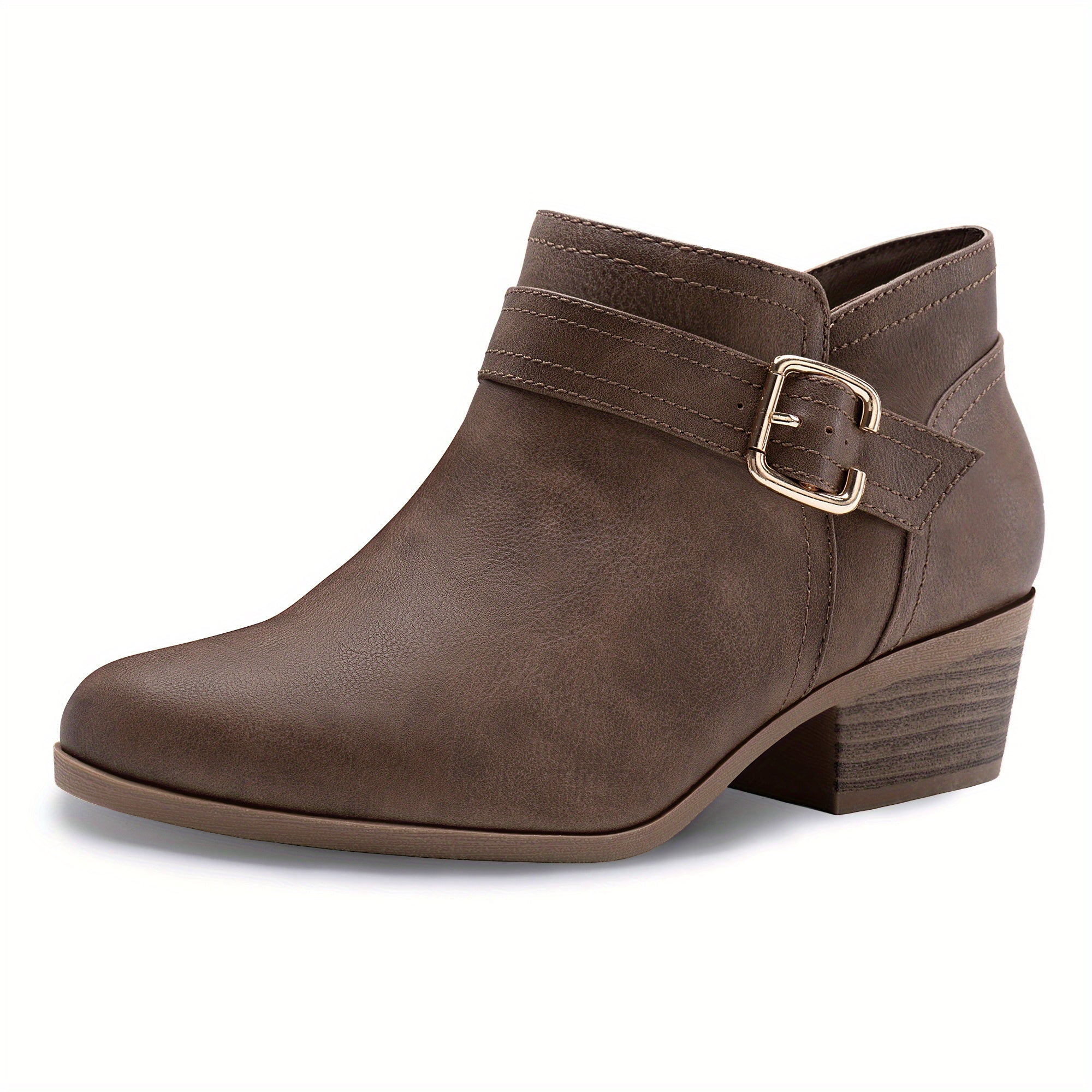 Women's Faux Leather Chunky Low Heel Ankle Boots with Zipper Black