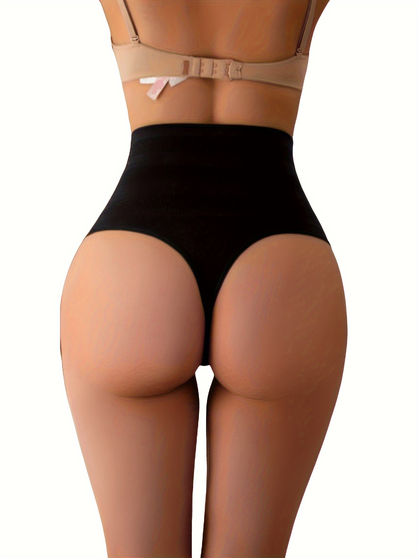 High Waist Shaping Thong for Women Tummy Control Buttocks Lift Solid Color Polyamide Spandex
