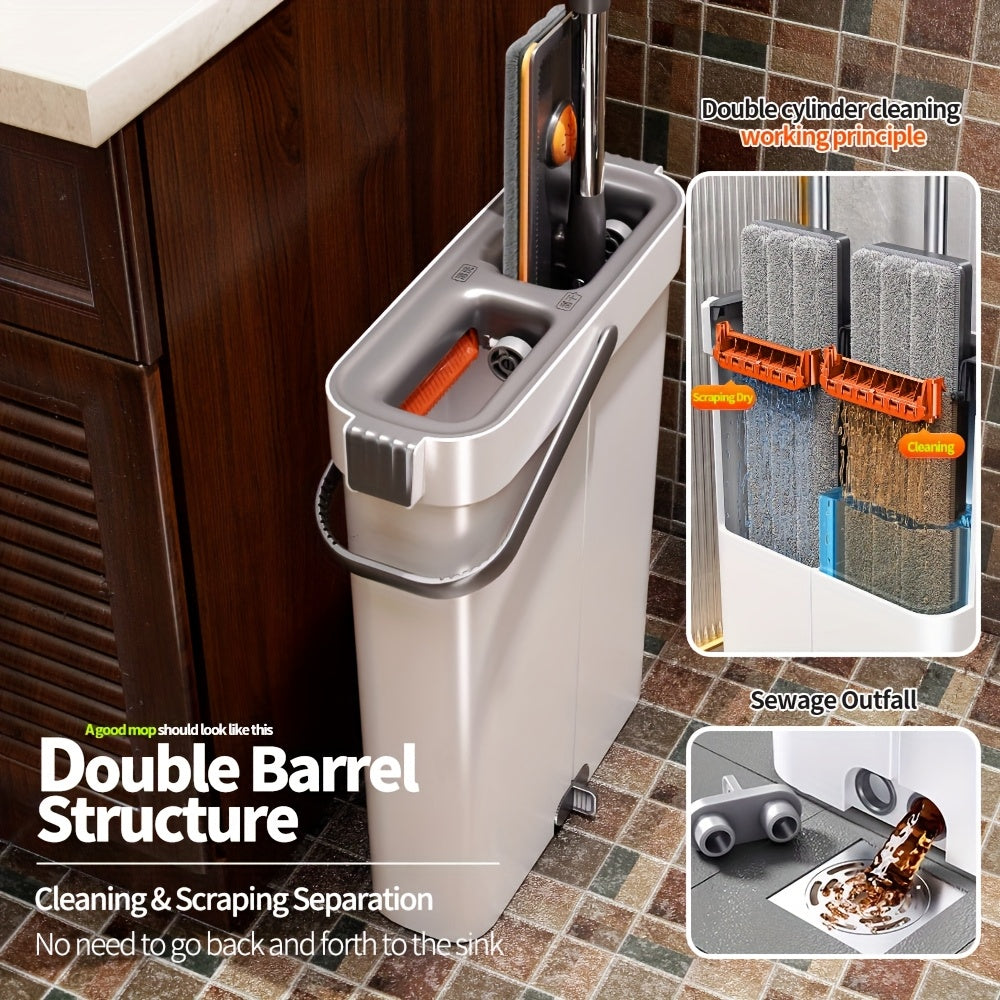 Ikki barrelli mop va qopqoq to'plami 33 sm zanglamaydigan po'latdan yuvish va quruq tekis moplar