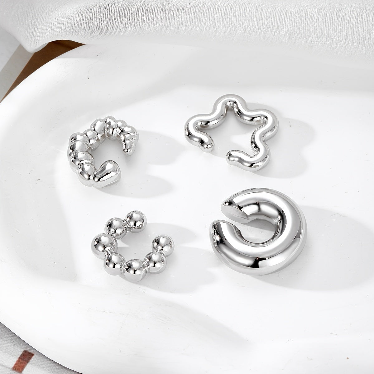 Minimalist geometrik noaniq C-shaklidagi quloq qopqog'i to'plami, 8 ta bo'lak, ayollar va qizlar uchun