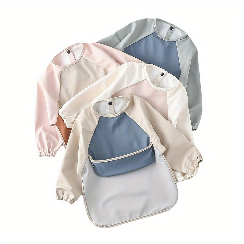 Baby Bibs Waterproof Long-Sleeved Smock Set Soft PU Material for Holiday Gifts