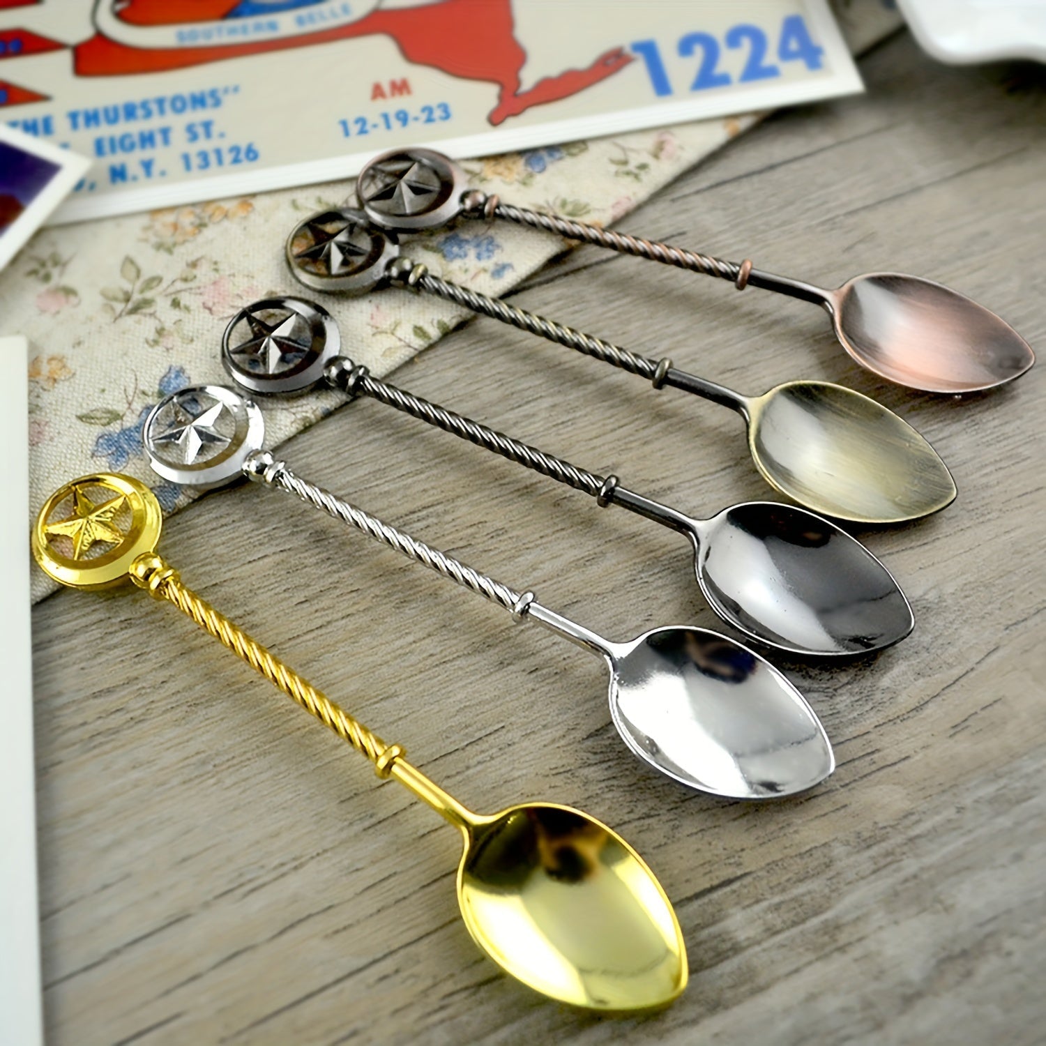 Retro Star Coffee Spoons Set of 1 Crystal Alloy Vintage Carved Dessert Spoons for Coffee, Tea, Sugar, Cake, Ice Cream, Soup in Gold, Silver, Brown, Rose