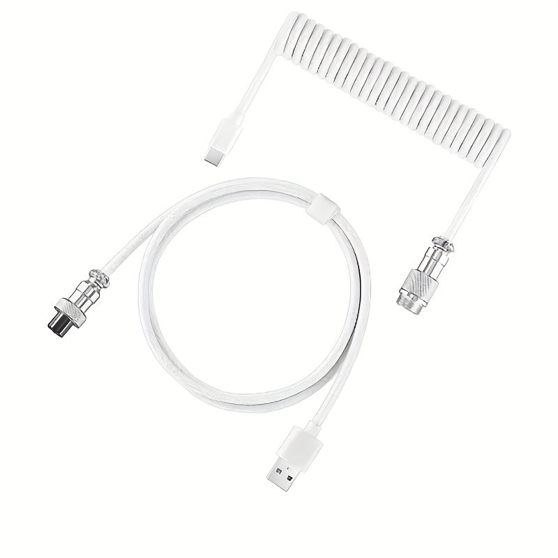 Coiled USB C Mechanical Keyboard Cable with Aviator Connector for Gaming Keyboards