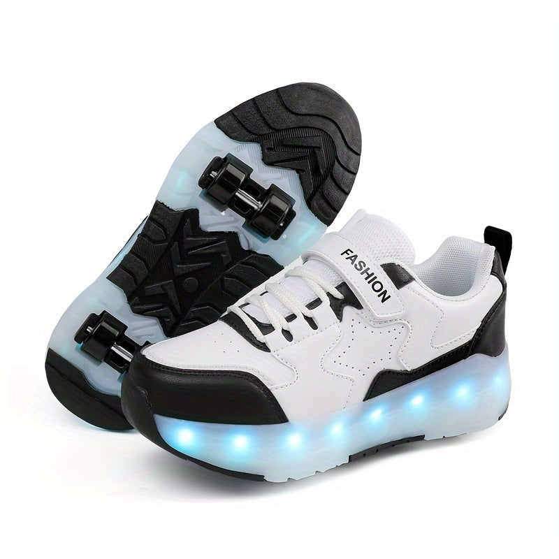 Kids' Low Top Roller Skating Shoes with USB Charging Glowing Effect Breathable Lightweight