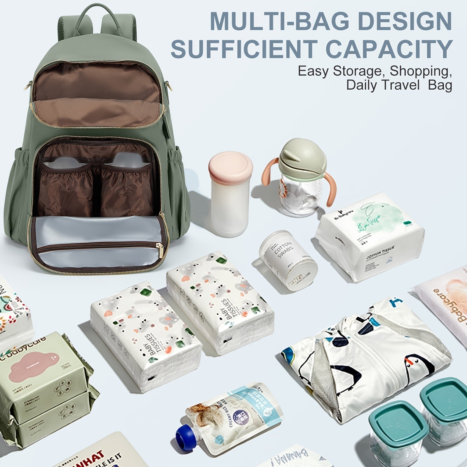 Large Capacity Waterproof Diaper Bag Backpack for New Moms with Insulated Bottle Pockets and Laptop Compartment