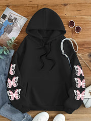 Толстовка оверсайз для женщин больших размеров розовая с графическим принтом и кенгуру-кишенью