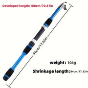 Комплект удочки «всё в одном» с телескопической удочкой, катушкой, крючками для наживки и дорожным набором.