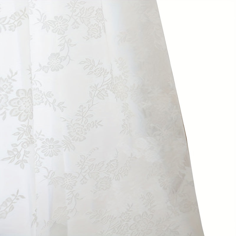 French White Lace Sheer Curtain with Floral Pattern for Living Room Privacy and Decor