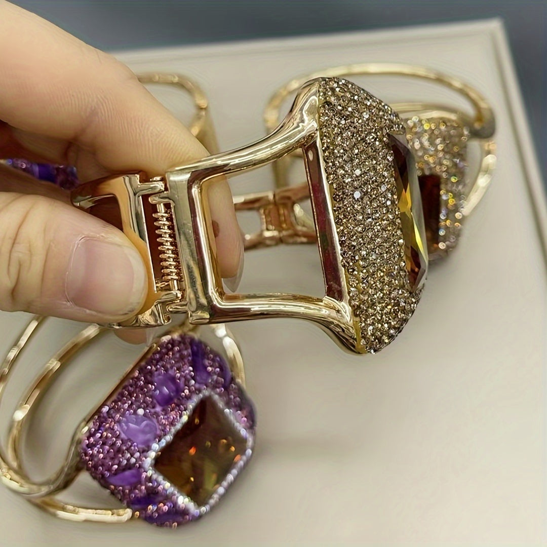 Women's Glitter Cuff Bracelet with Rhinestone Accents and Copper Base