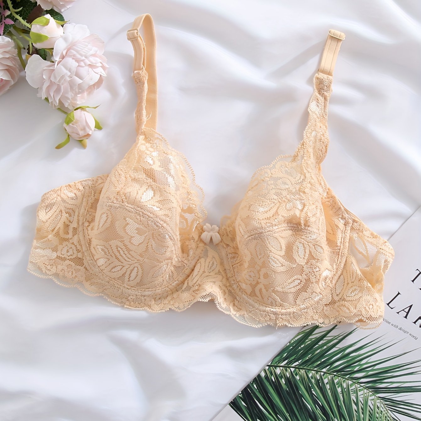 Lingerie Lacy Push-Up Underwire Bra Solid Color Spandex Knit 145gsm