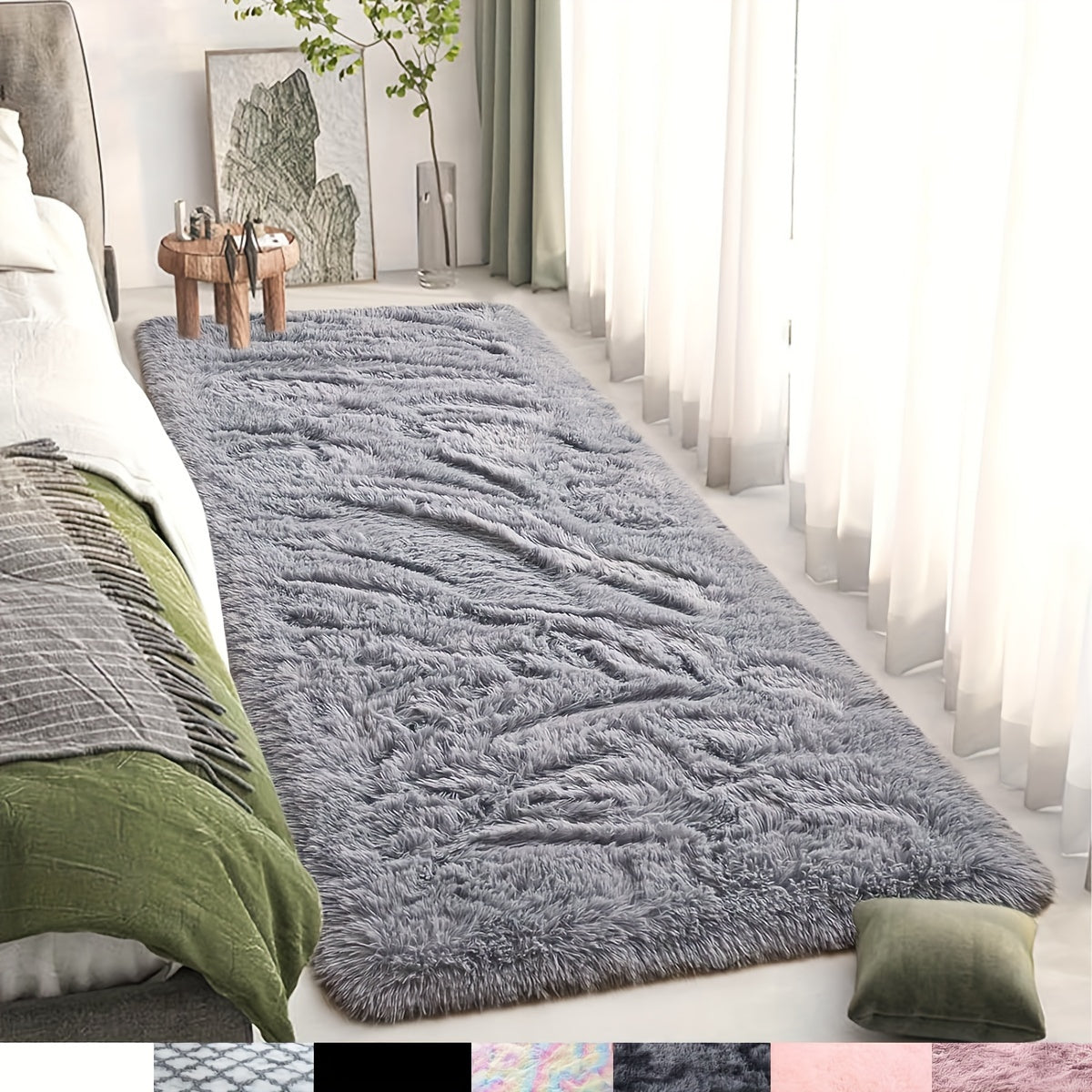 Luxurious Plush PV Pile Mat - Skandinaviya uslubi, qulay va dog'ga chidamli, yotoqxona va yashash xonasi uchun ideal, yumshoq polyester, sirpanmaydigan, tozalash oson, bir nechta ranglar mavjud, ideal yashash xonasi gilami
