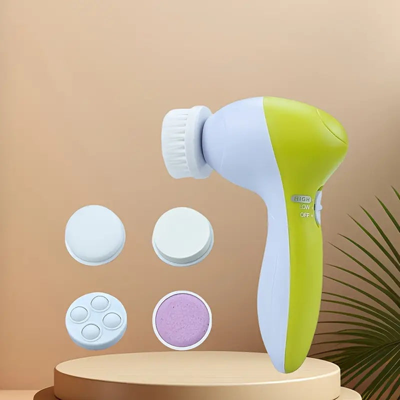 5 funksiyali elektr aylanuvchi go'zallik qurilmasi: yuz tozalagich, yuz yuvish mashinasi, massaj qiluvchi va po'lat tozalagich.