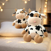 Cartoon Cow Plush Toy for All Ages Soft Polyester Brown White Cuddle Gift