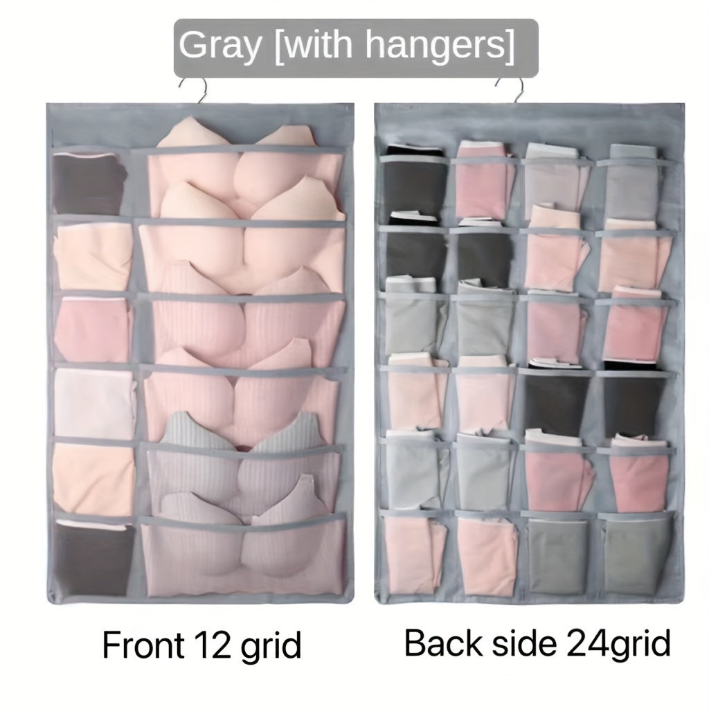Double-Sided Hanging Underwear Organizer with Grids Foldable Storage for Socks Bras