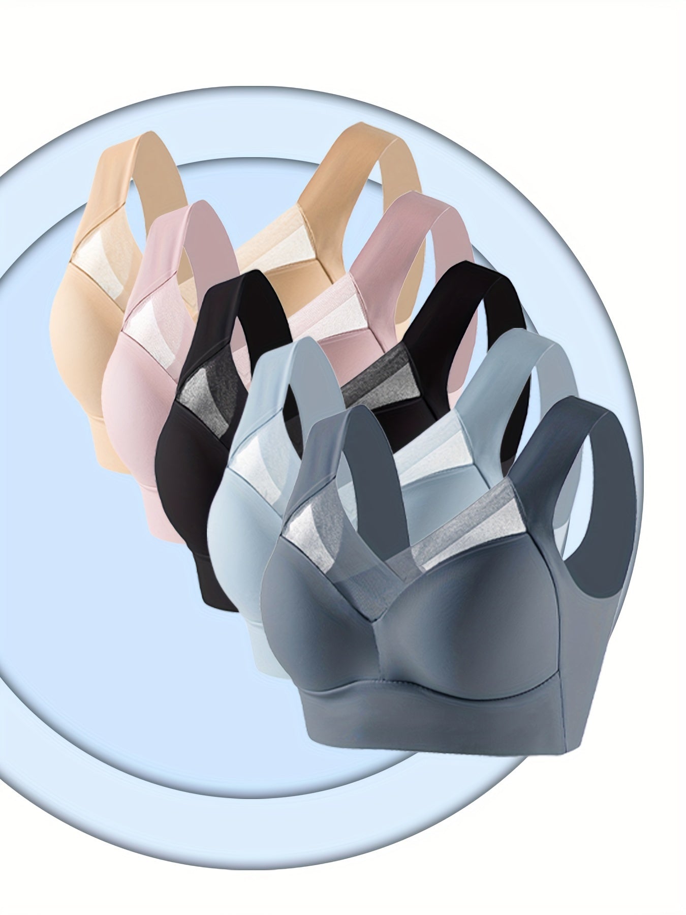 Women's Wireless Mesh Full Coverage Bra Solid Color Breathable Underwear