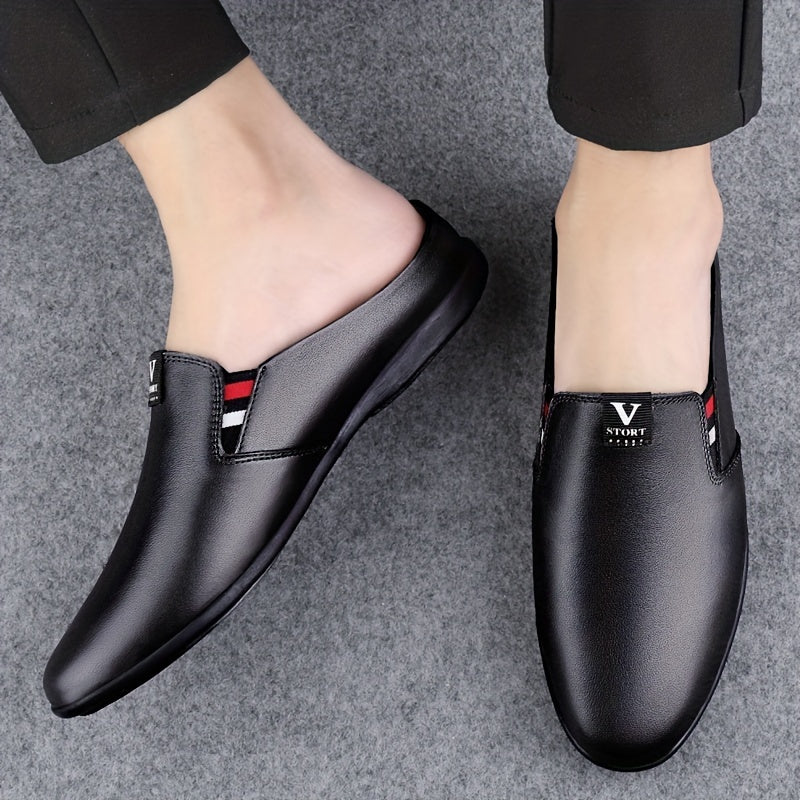 Men's Summer Slip-On Mules with Breathable Split Leather Upper Non-Slip Rubber Sole