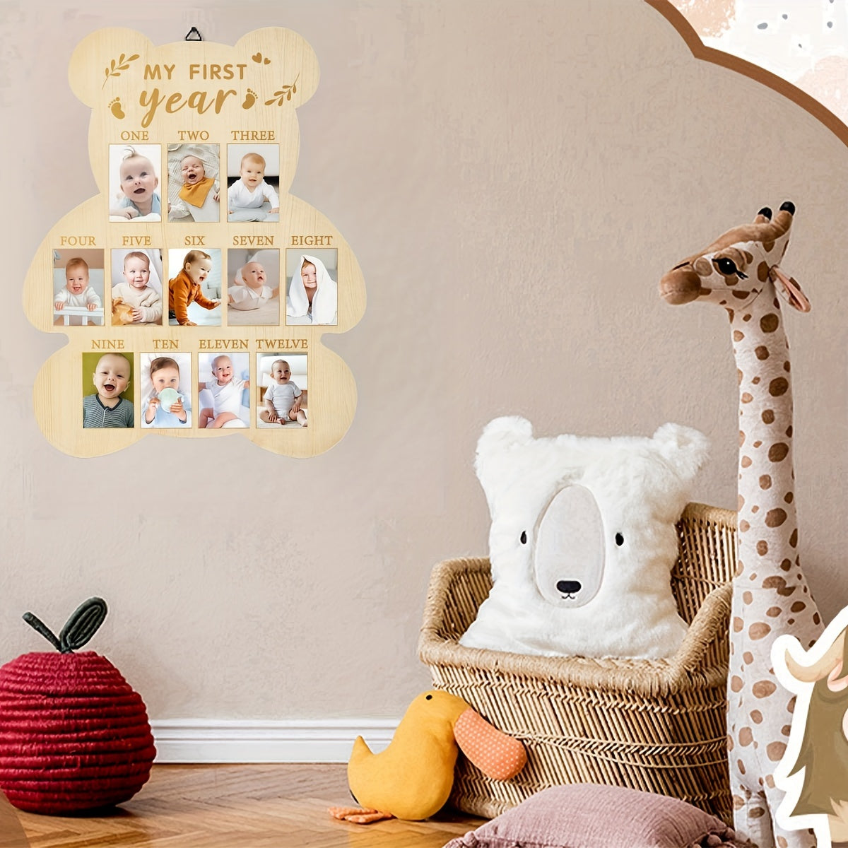 Wooden Baby Milestone Photo Frame Vertical Collage Nursery Decor Gift for Boy Girl