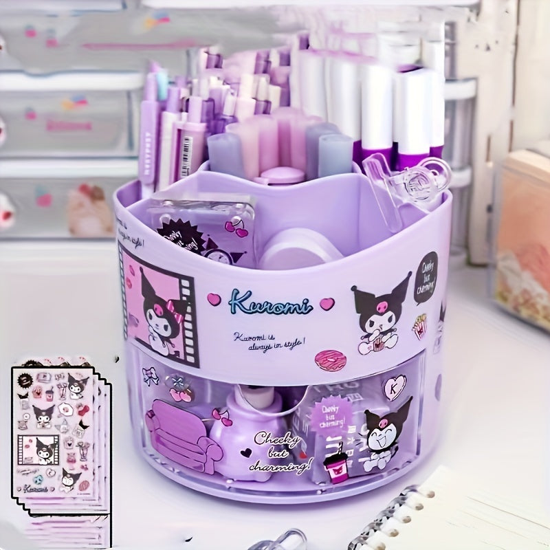 Rotating Pen Holder Desk Organizer for Stationery Varnished Plastic Multi-Compartment