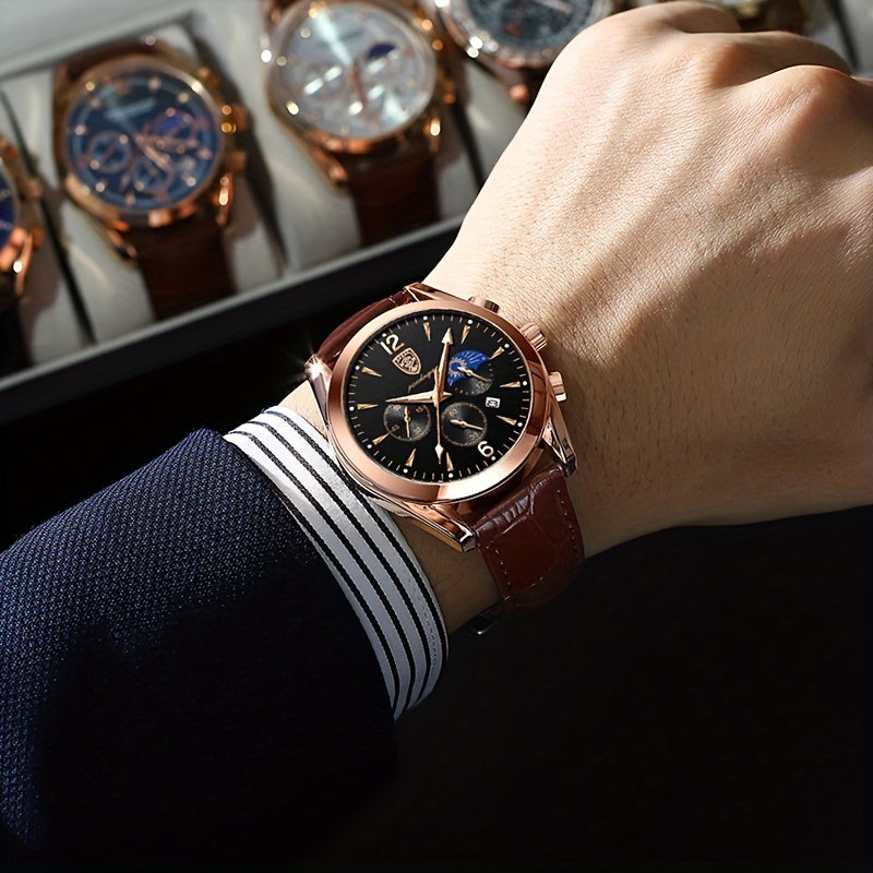 Men's Stainless Steel Quartz Watch with Glow Calendar and Gift Box