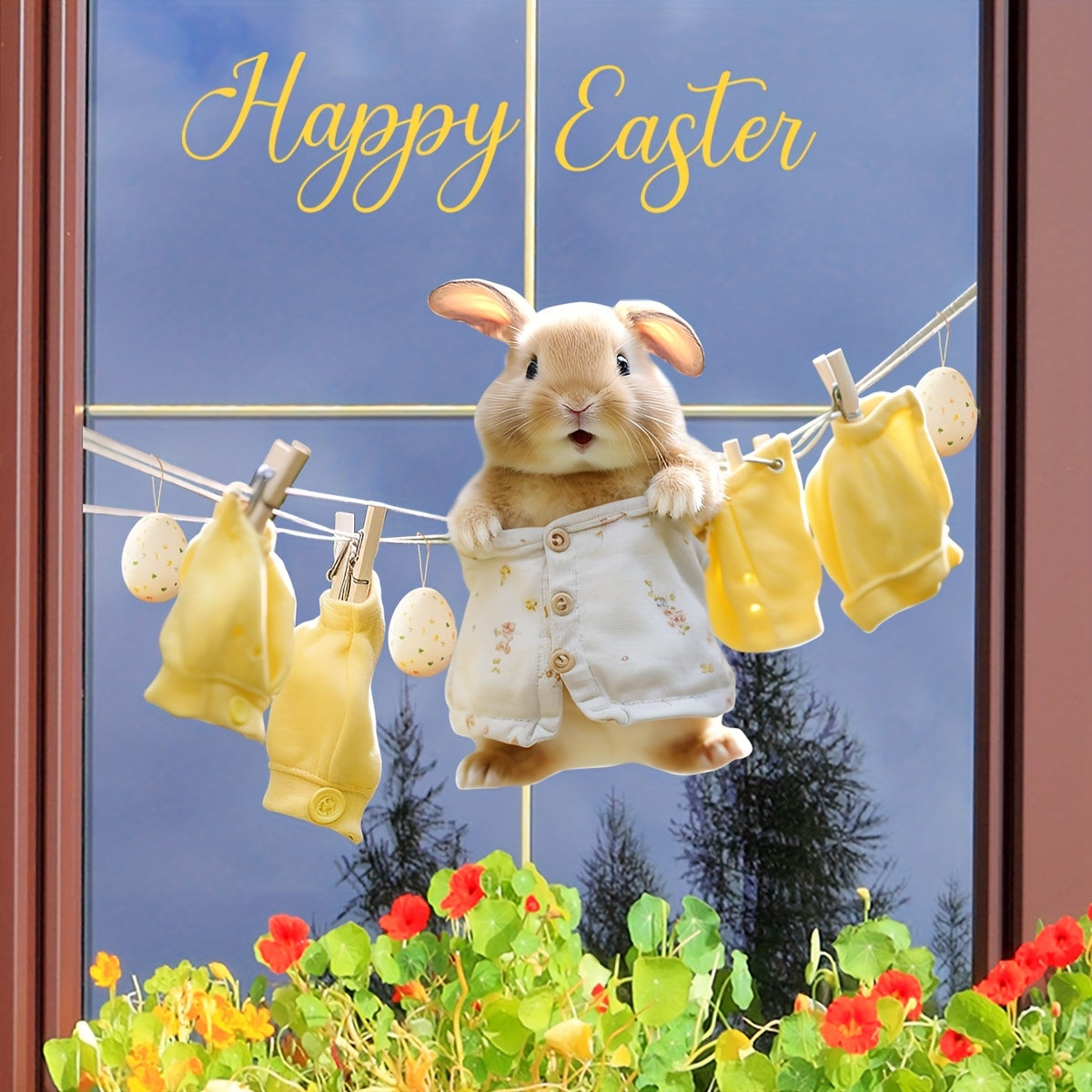 Easter Bunny Window Cling Reusable Double-Sided Electrostatic Glass Decal