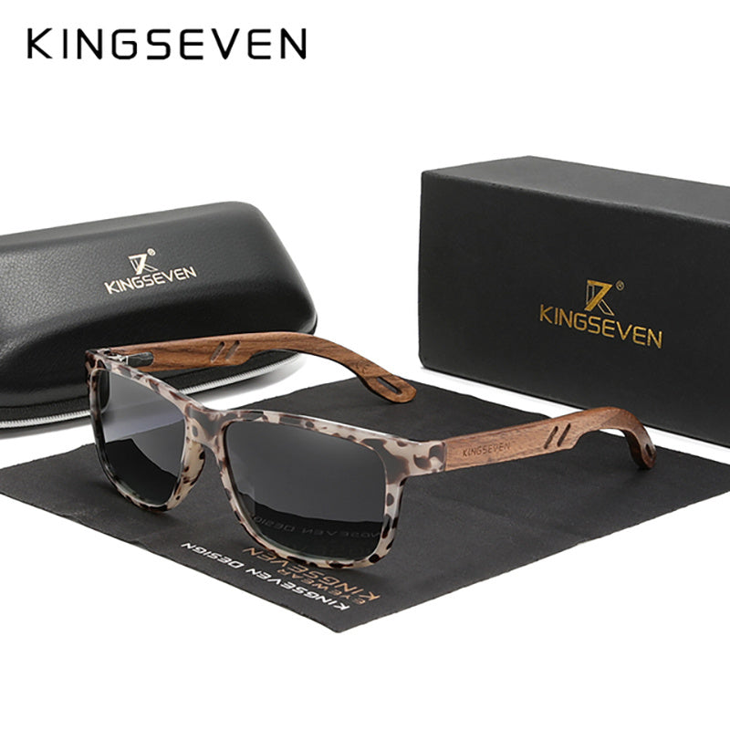 Square Polarized Sunglasses for Men and Women with PC Frame and Handmade Wooden Temples for Outdoor Sports Fishing Climbing Running