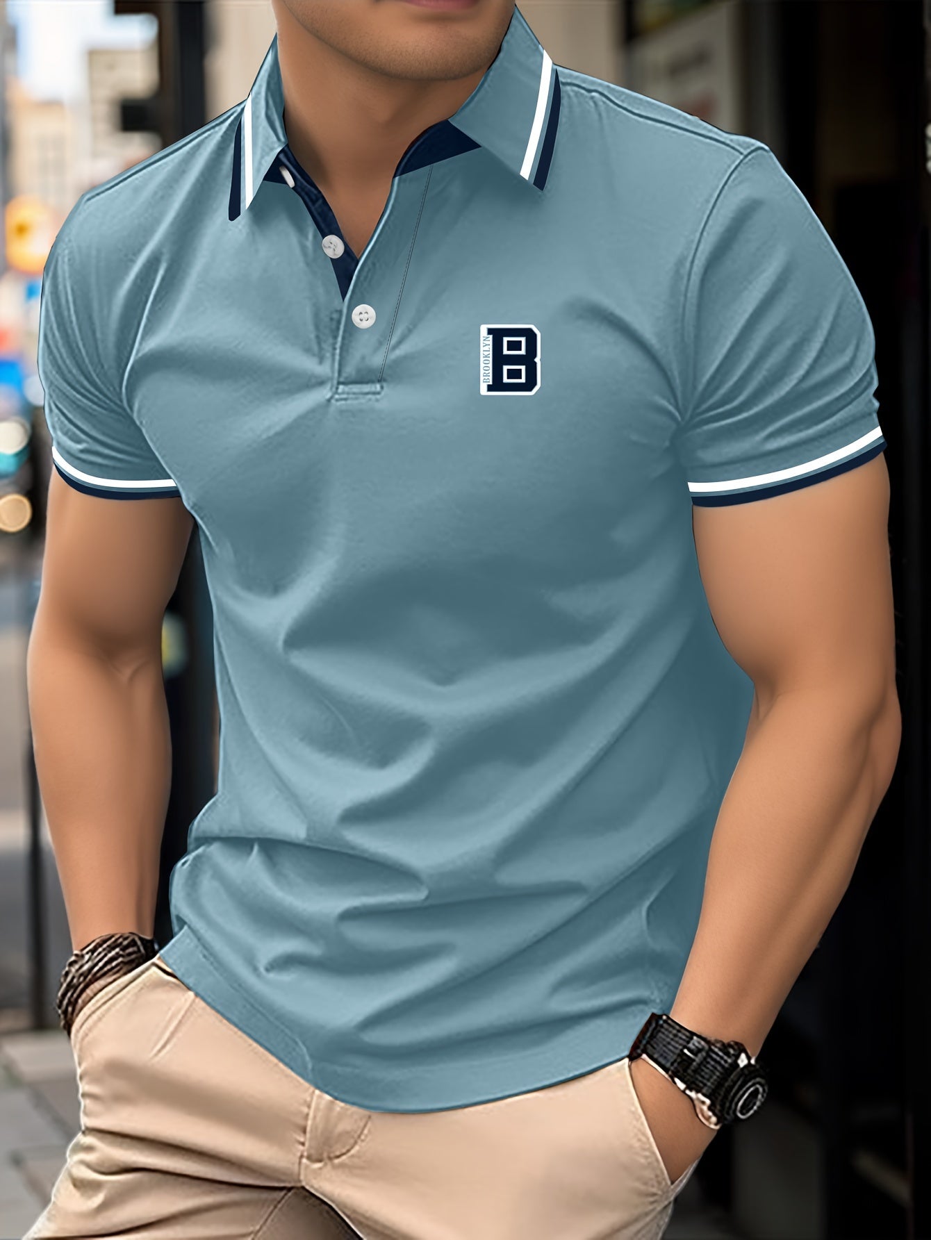 Men's Short Sleeve Color Block Shirt with Letter Print Lapel Casual Summer Golf