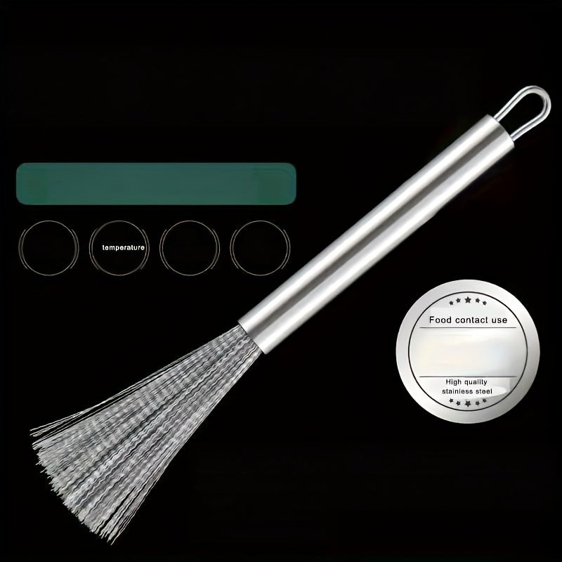 Stainless Steel Kitchen Brush with Long Handle for Pots and Pans Cleaning