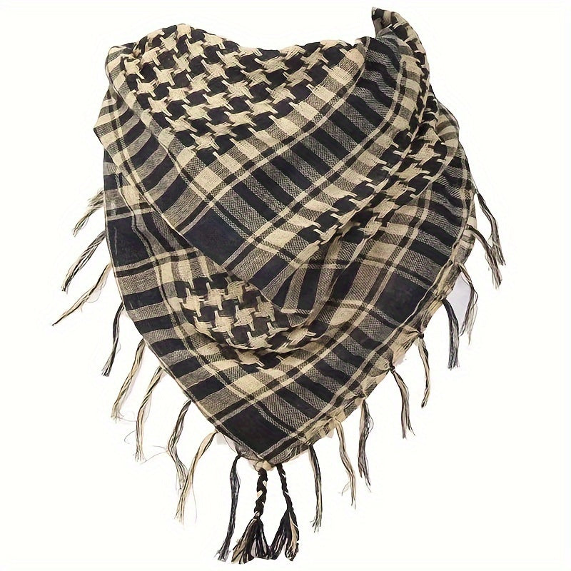 Bohemian Plaid Scarf with Tassels Multipurpose Bandana for Fall Winter