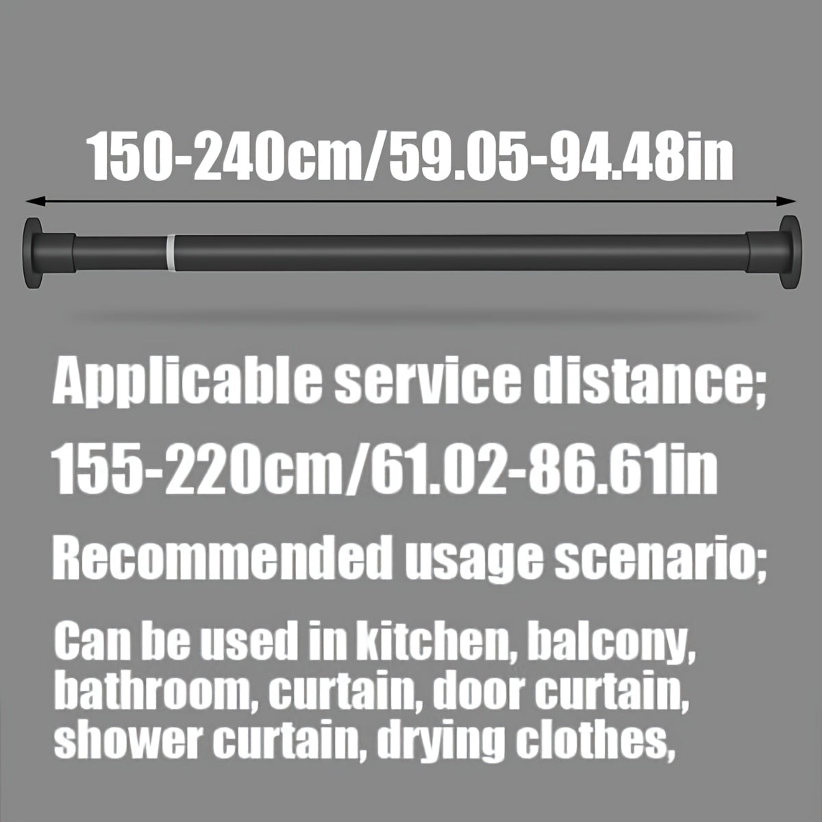 Moslashuvchan Rustproof Metal Curtain Rod Uzaytiradigan G'ichqichli Tension uchun Hammom, shkaf, deraza, eshik