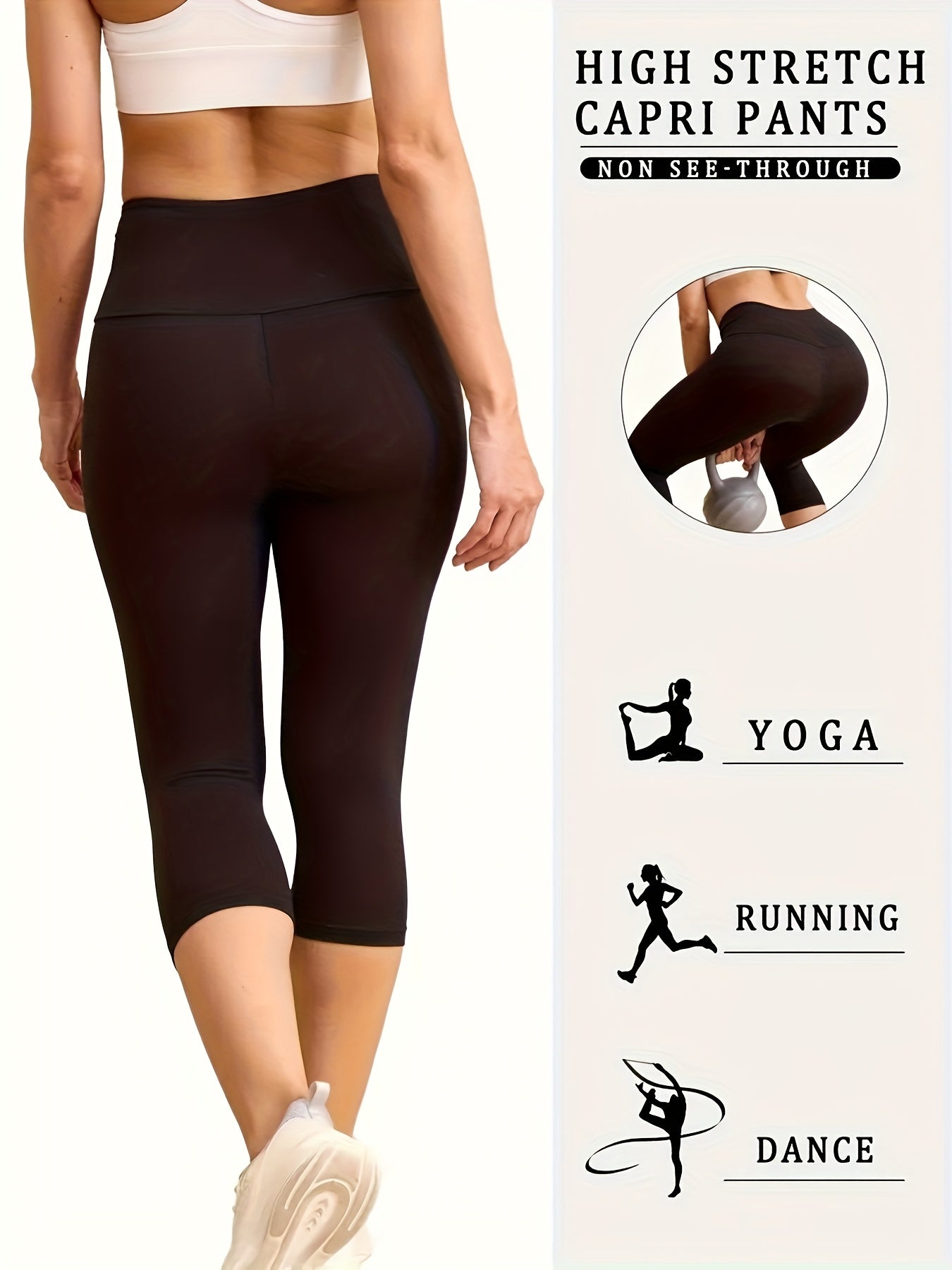 Capris de cintura alta para mujer con control de abdomen, yoga, correr, talla plus, suaves y elásticos