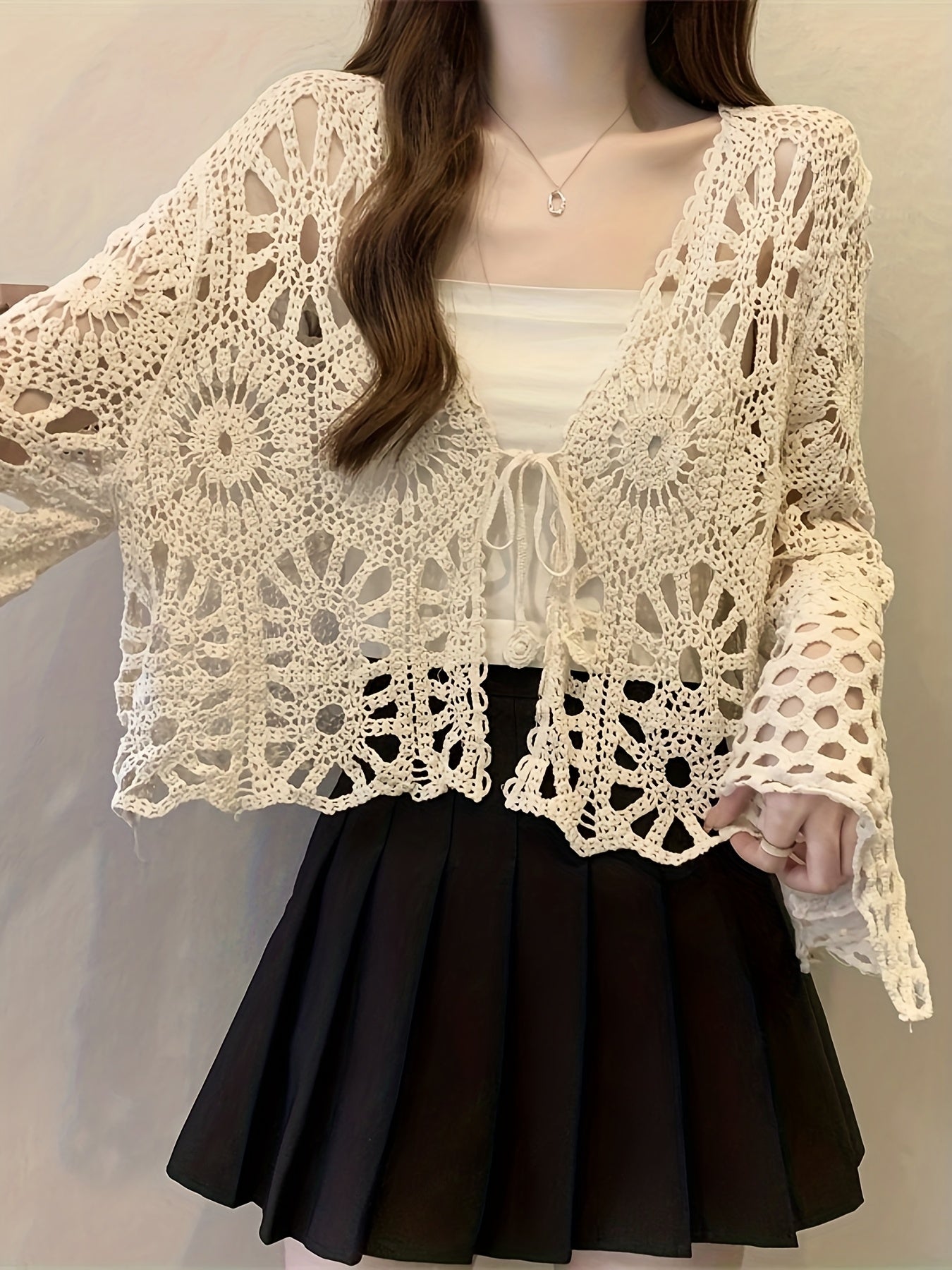 Women's Plus Size Crochet Knit Cardigan Summer Cover-Up Loose Pullover