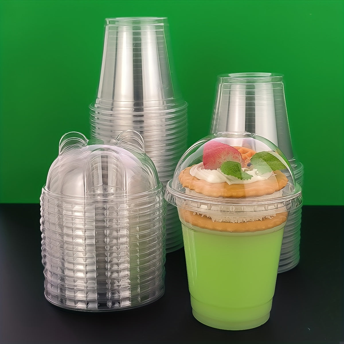 50 Transparent Plastic Cups with Lids 9oz to 10oz for Parties and Cold Drinks