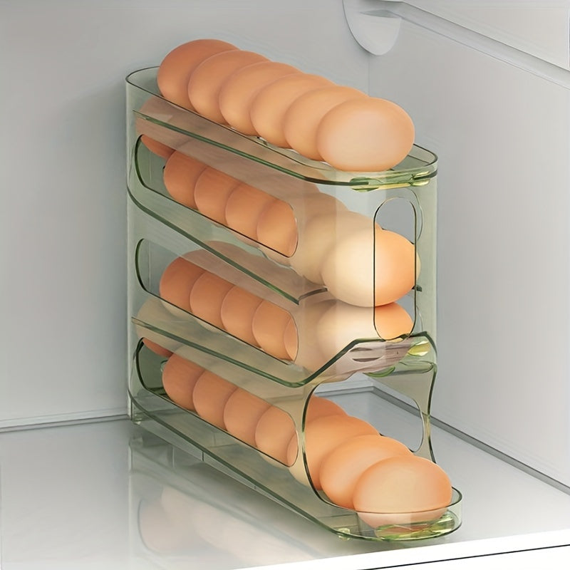 Refrigerador soporte para huevos de 4 capas caja de almacenamiento automática rodante blanco