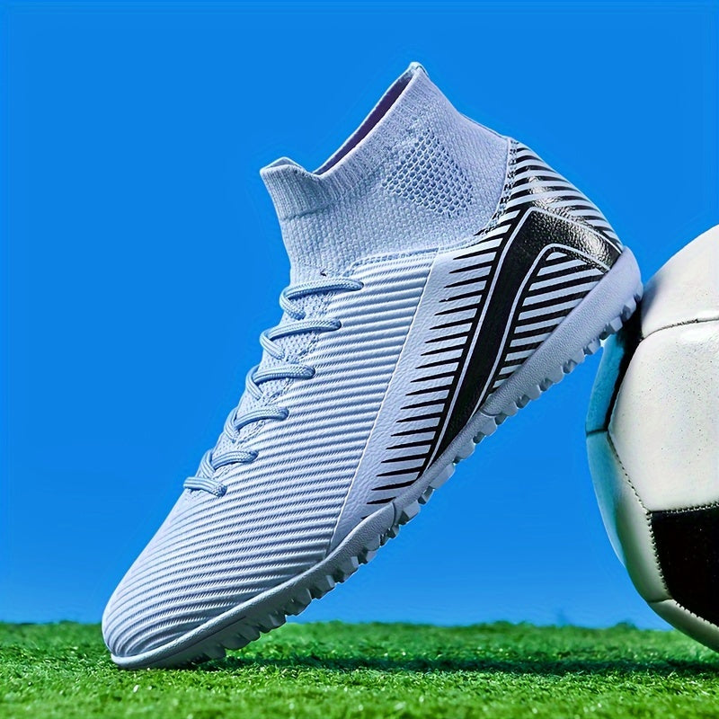 Men's Soccer Shoes with Stripe Pattern Non-Slip Rubber Sole Durable PU Upper Indoor Outdoor TF Studs
