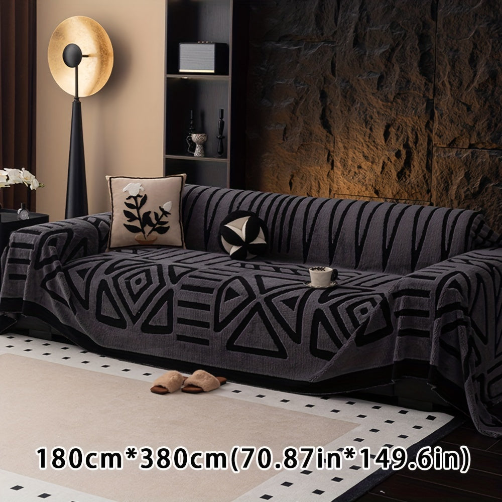 Boho Style Geometric Velveteen Sofa Throw with Machine Washable Cover for Armchair Loveseat and Sofa