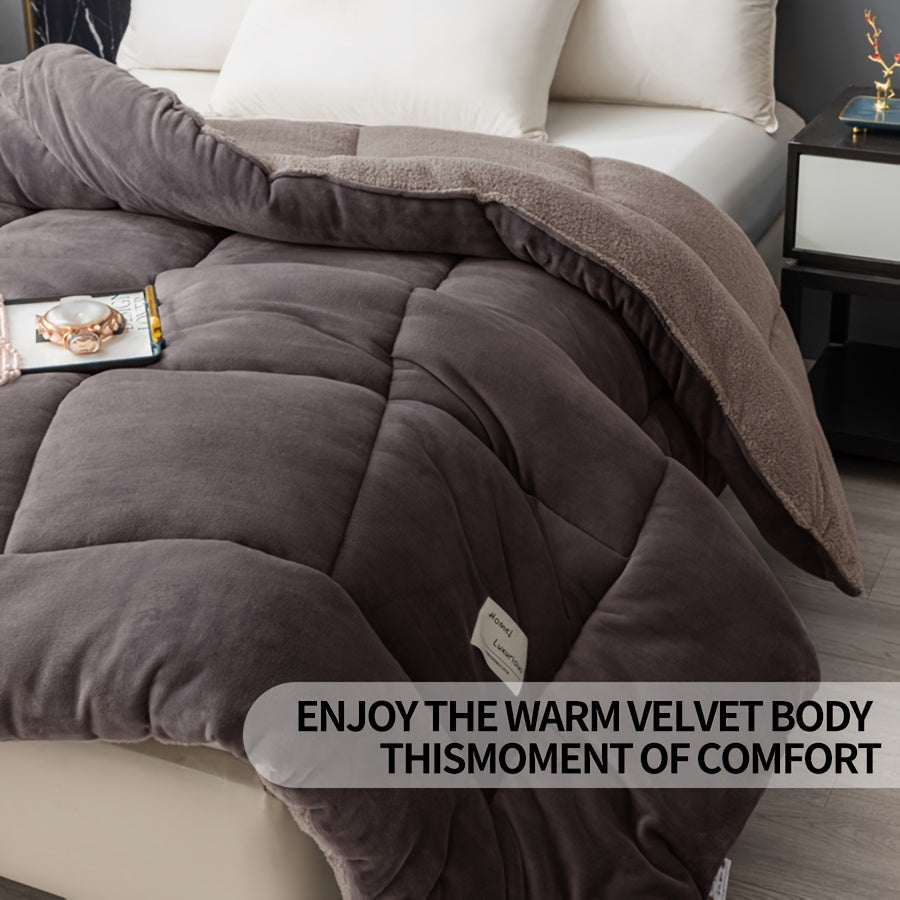 Plush Sherpa Fleece Comforter Reversible Plaid Cozy All-Season Bed Cover
