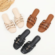 Women's Wide Fit Flat Sandals with Adjustable Straps and Open Toe