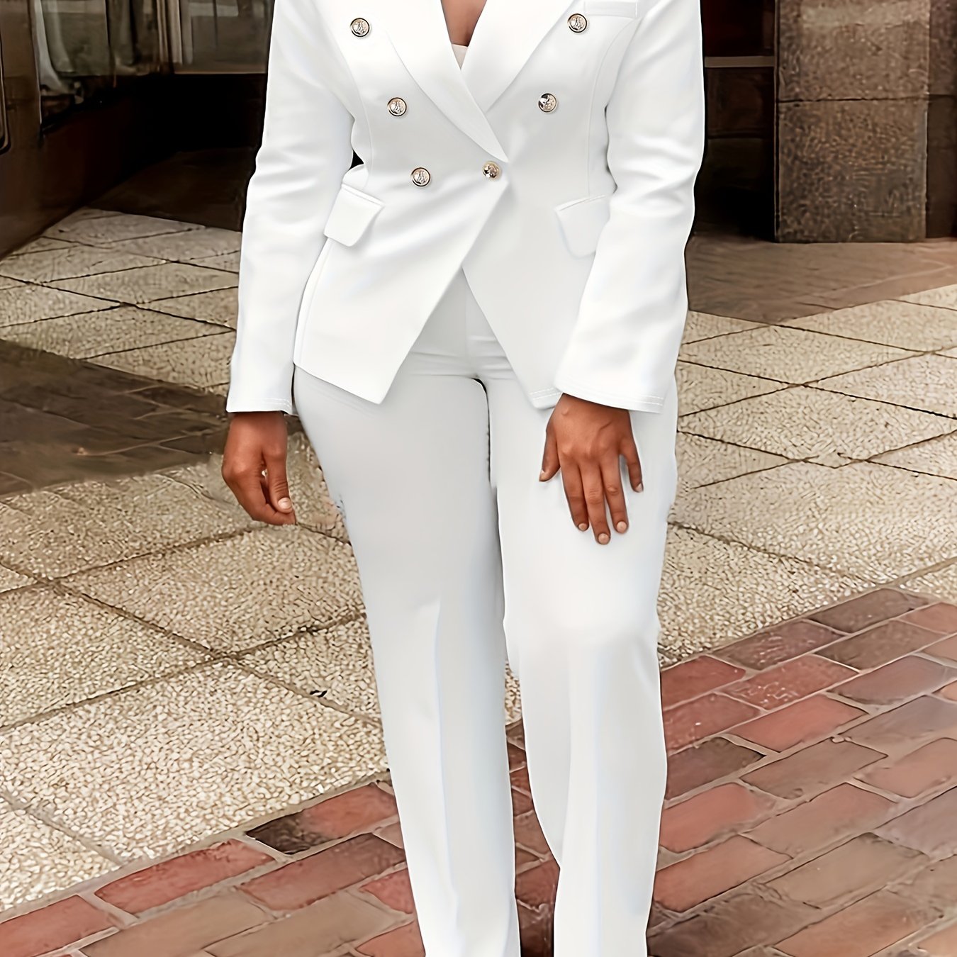 Plus Size Women's Solid Color Suit Set Blazer and Pants Office Wear