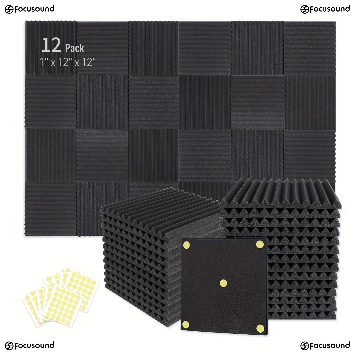 12pcs Soundproof Cotton Acoustic Panels for Office Studio Noise Reduction Black Yellow
