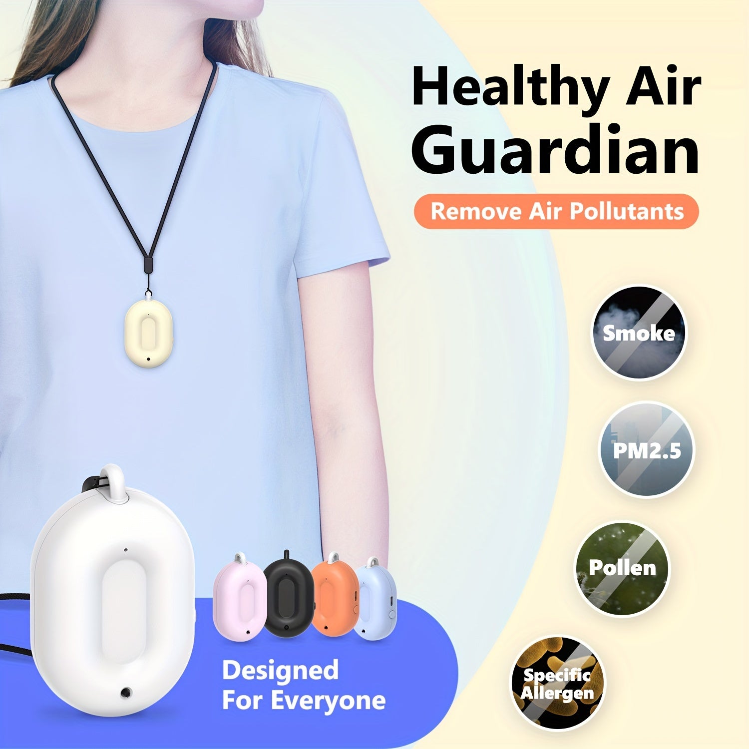 Air Purifier Necklace Portable Ionizer for Indoor Outdoor Car Use USB Rechargeable