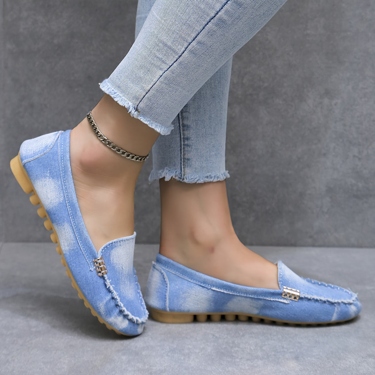 Women’s Denim Flat Shoes Casual Slip-On Closed Toe Lightweight Comfortable