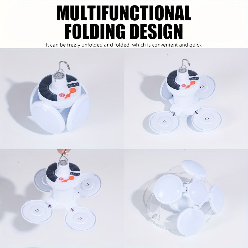 Luz LED solar portátil para acampar con gancho, recargable por USB, linterna de emergencia plegable