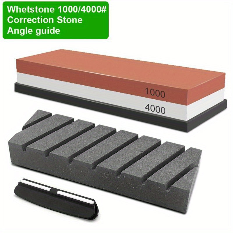 Набор для заточки кухонных ножей из 3 предметов с точильным камнем и деревянной подставкой