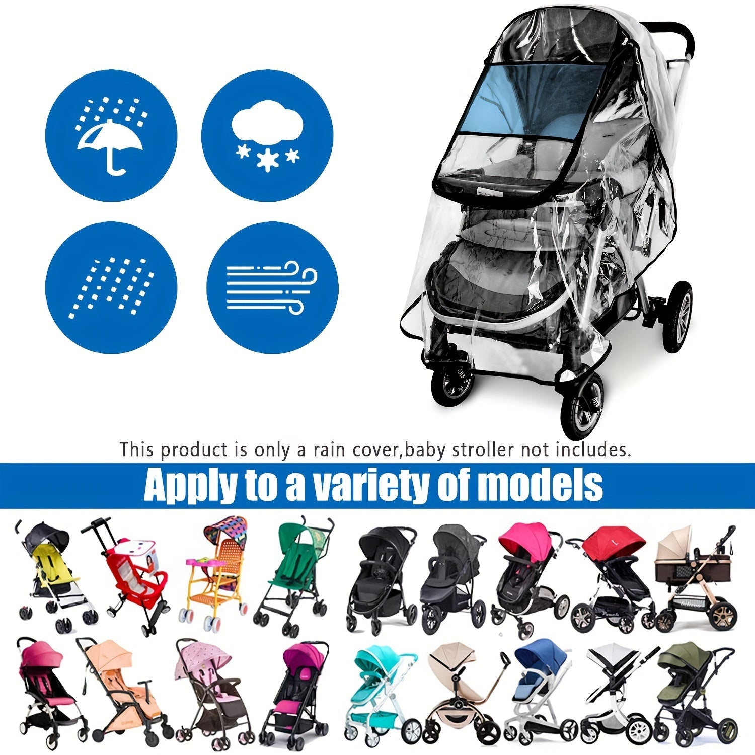 Universal Plastic Stroller Rain Cover for Jogging Strollers Windproof Ventilated Transparent