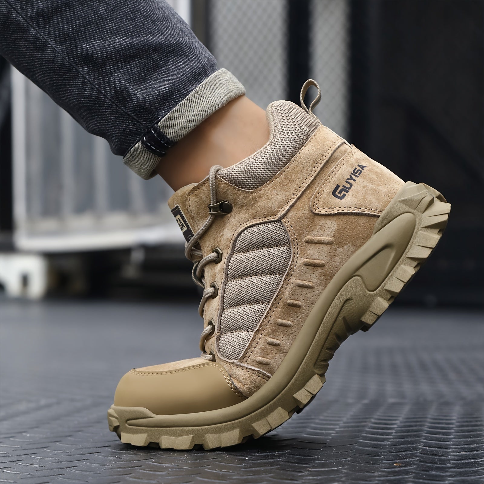 Men's Suede Safety Shoes with Steel Toe Puncture Proof Anti-Skid for Industrial Construction