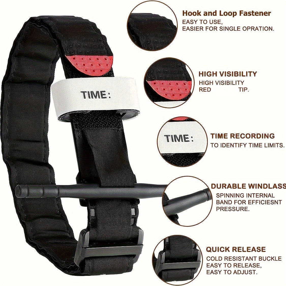 Tactical Black Tourniquet Medical Hemostatic Control Single-Handed Rescue